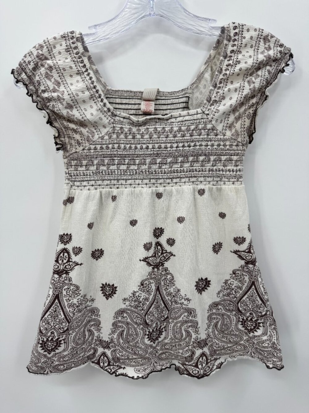 Vintage 2000s No Boundaries Smocked Babydoll Top M Paisley Boho Milkmaid Blouse